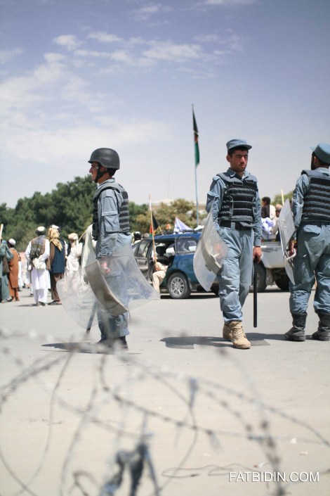 Police keeping the peace during a deomnstration in Kabul, Afghanistan.